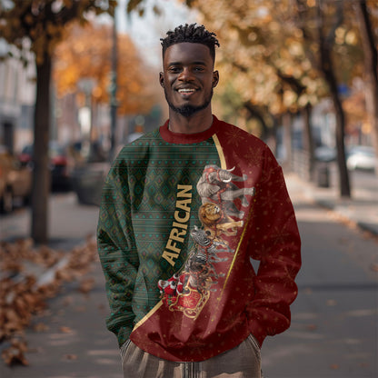 African Safari Animals Christmas Sleigh Sweatshirt Festive Wildlife Tribal Pattern Santa Sleigh