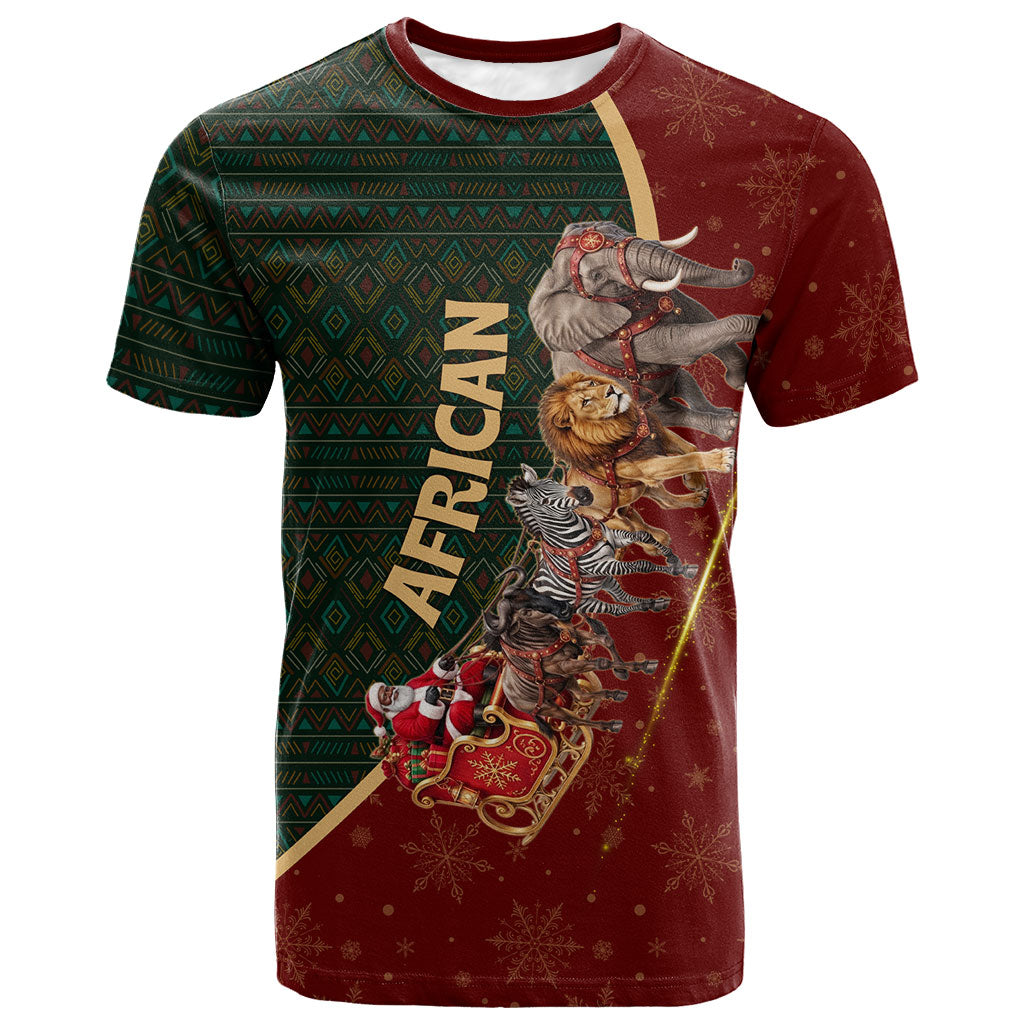 African Safari Animals Christmas Sleigh T shirt Festive Wildlife Tribal Pattern Santa Sleigh