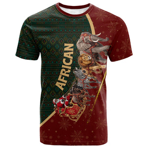 African Safari Animals Christmas Sleigh T shirt Festive Wildlife Tribal Pattern Santa Sleigh