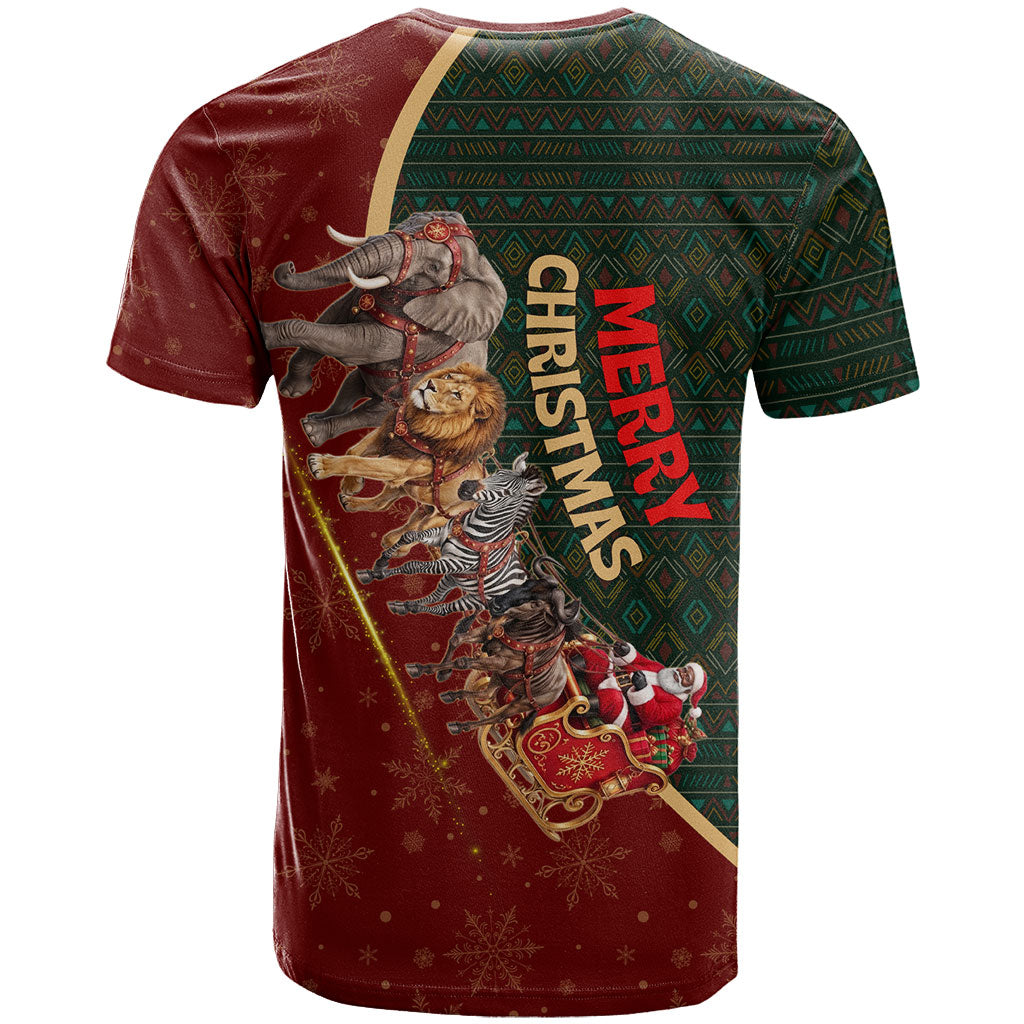African Safari Animals Christmas Sleigh T shirt Festive Wildlife Tribal Pattern Santa Sleigh