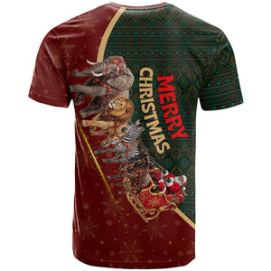 African Safari Animals Christmas Sleigh T shirt Festive Wildlife Tribal Pattern Santa Sleigh