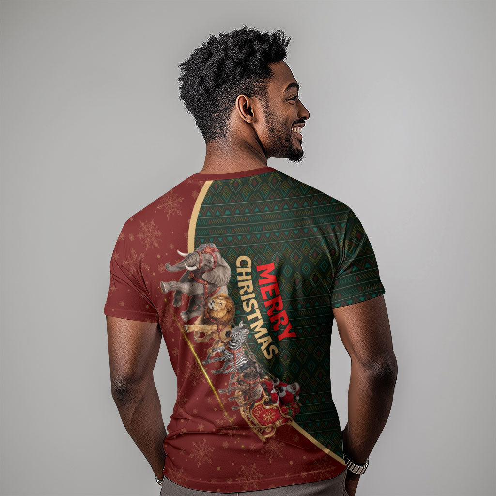 African Safari Animals Christmas Sleigh T shirt Festive Wildlife Tribal Pattern Santa Sleigh