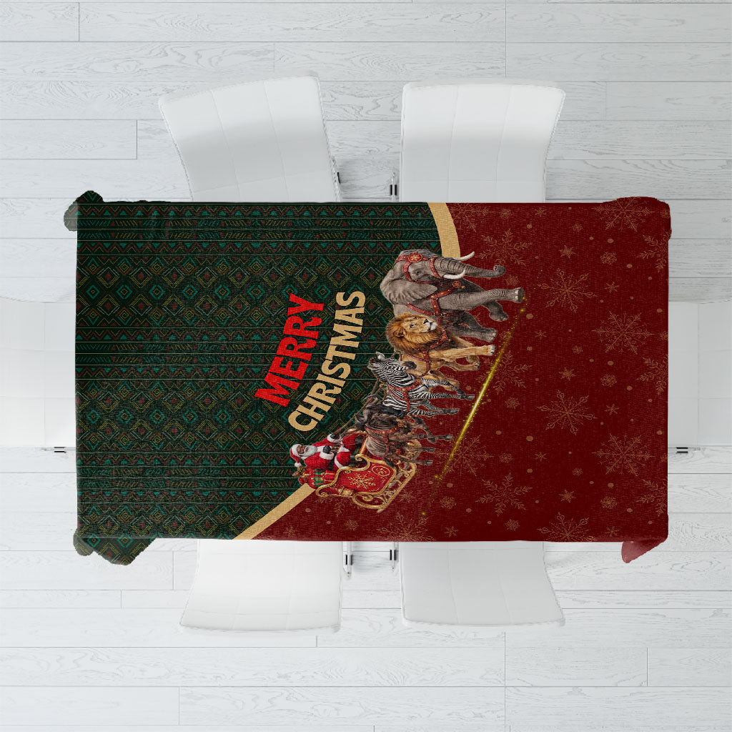 African Safari Animals Christmas Sleigh Tablecloth Festive Wildlife Tribal Pattern Santa Sleigh