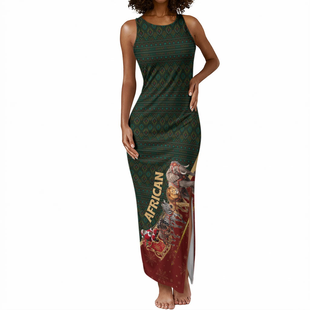African Safari Animals Christmas Sleigh Tank Maxi Dress Festive Wildlife Tribal Pattern Santa Sleigh