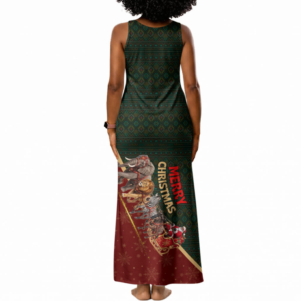 African Safari Animals Christmas Sleigh Tank Maxi Dress Festive Wildlife Tribal Pattern Santa Sleigh