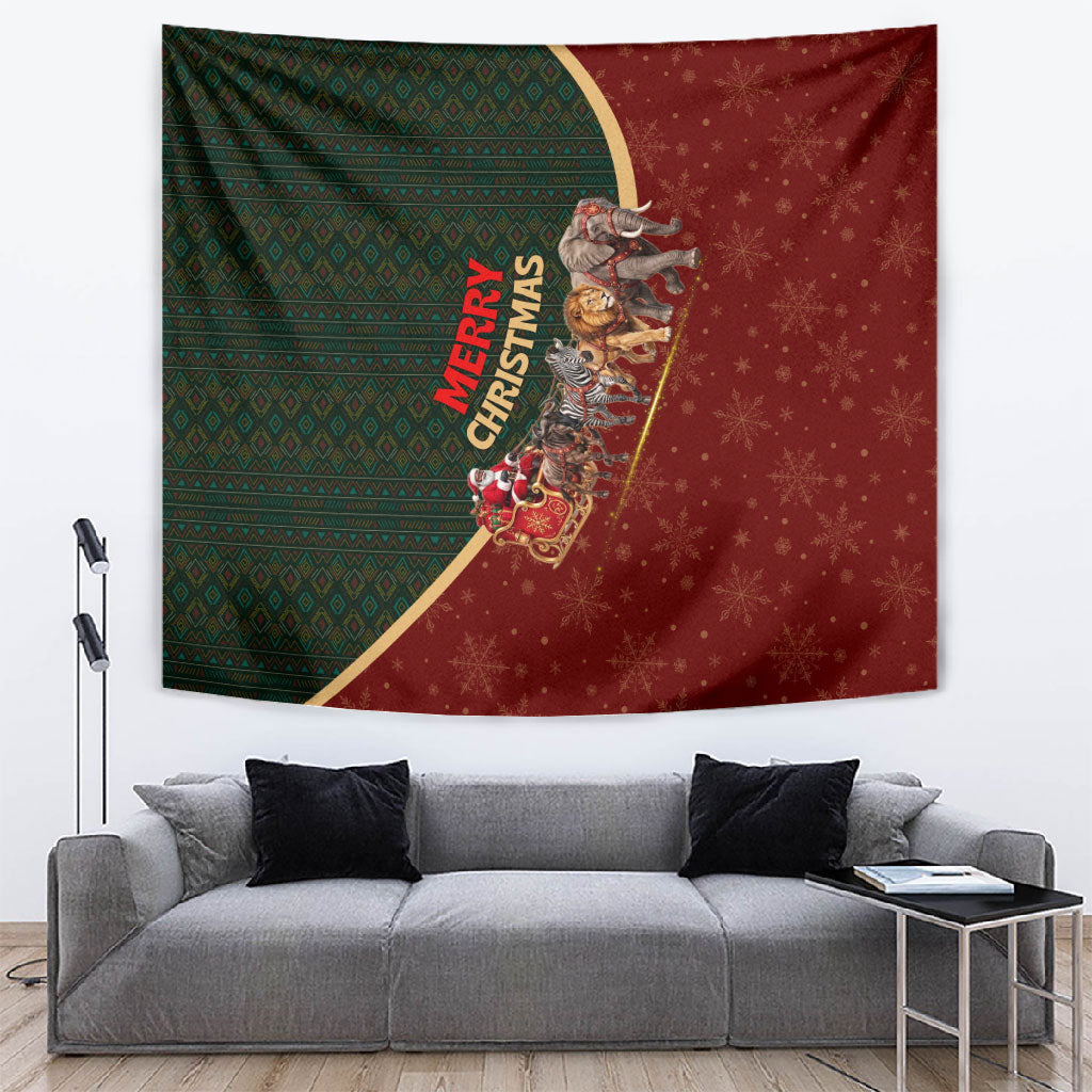 African Safari Animals Christmas Sleigh Tapestry Festive Wildlife Tribal Pattern Santa Sleigh