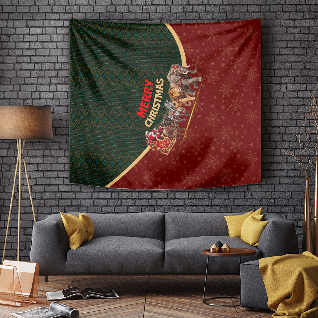 African Safari Animals Christmas Sleigh Tapestry Festive Wildlife Tribal Pattern Santa Sleigh