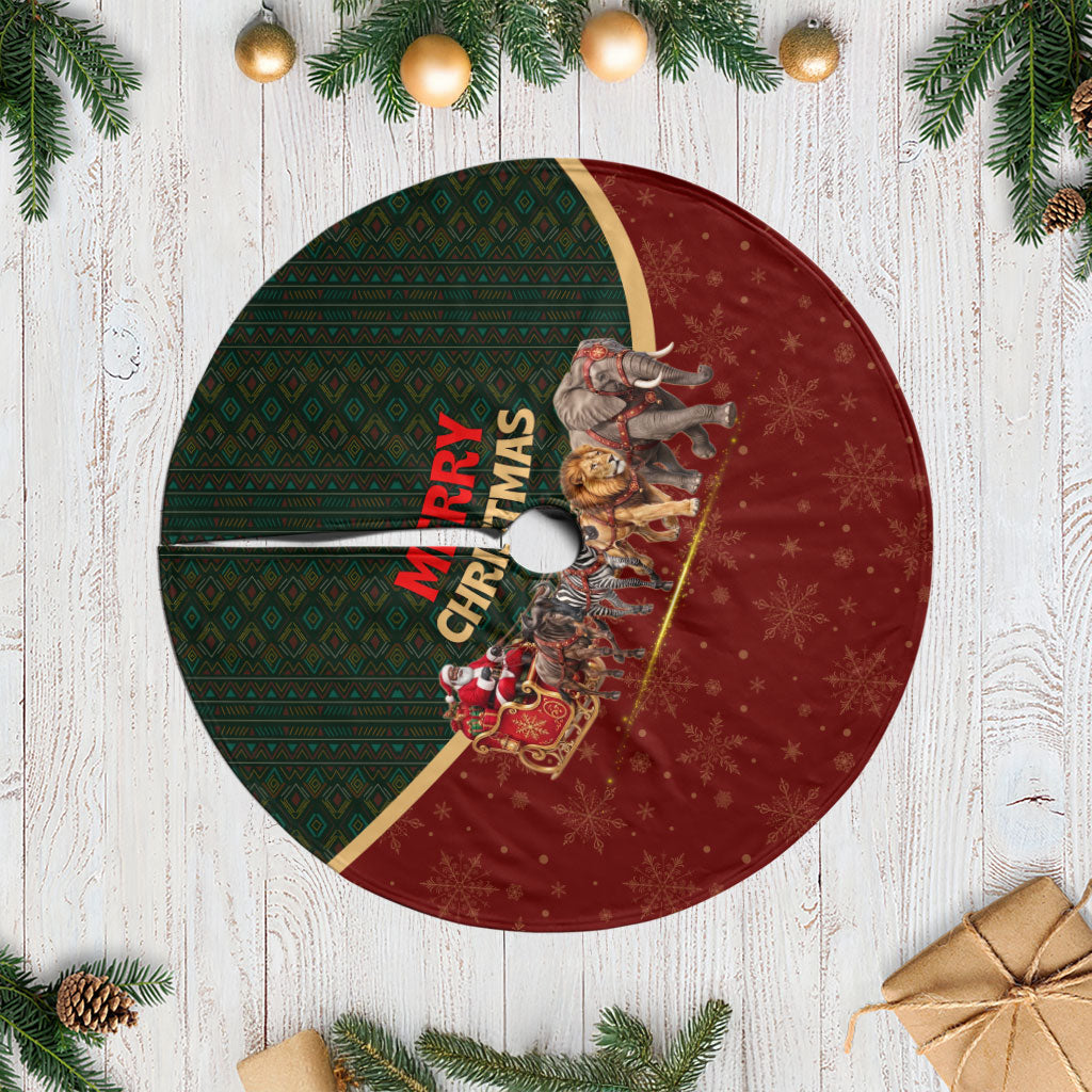 African Safari Animals Christmas Sleigh Tree Skirt Festive Wildlife Tribal Pattern Santa Sleigh