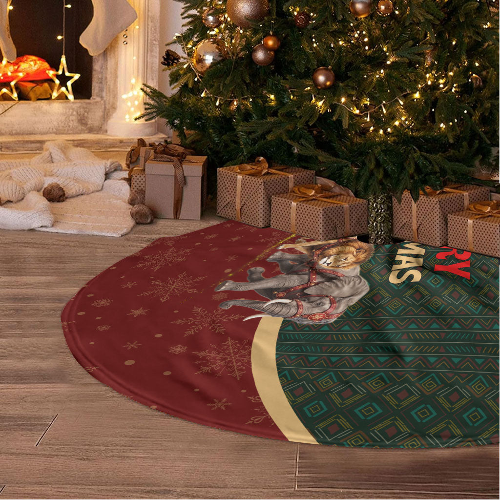 African Safari Animals Christmas Sleigh Tree Skirt Festive Wildlife Tribal Pattern Santa Sleigh