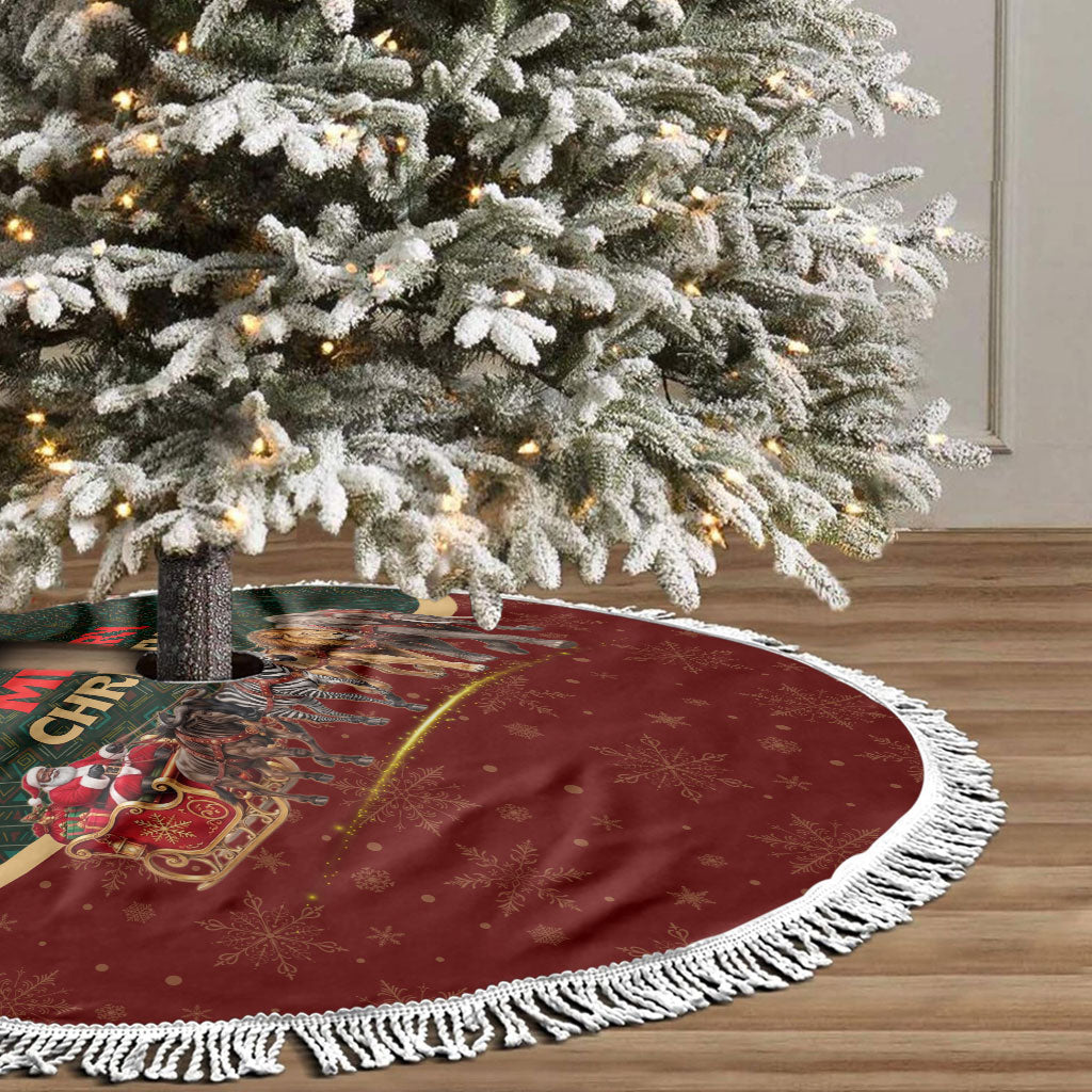 African Safari Animals Christmas Sleigh Tree Skirt Festive Wildlife Tribal Pattern Santa Sleigh