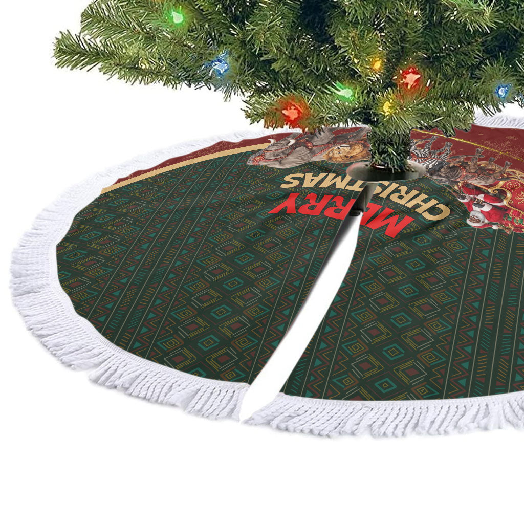 African Safari Animals Christmas Sleigh Tree Skirt Festive Wildlife Tribal Pattern Santa Sleigh