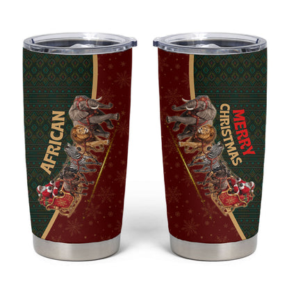 African Safari Animals Christmas Sleigh Tumbler Cup Festive Wildlife Tribal Pattern Santa Sleigh