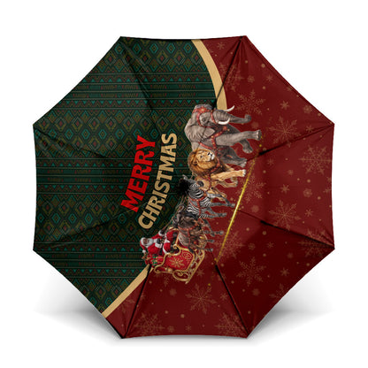 African Safari Animals Christmas Sleigh Umbrella Festive Wildlife Tribal Pattern Santa Sleigh