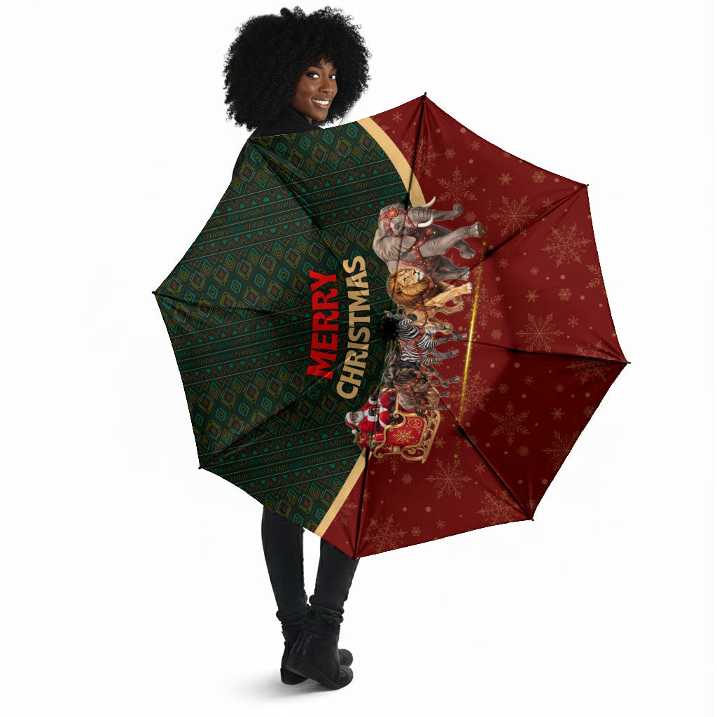African Safari Animals Christmas Sleigh Umbrella Festive Wildlife Tribal Pattern Santa Sleigh