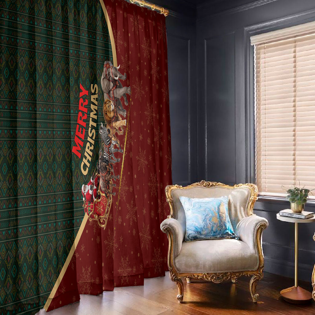 African Safari Animals Christmas Sleigh Window Curtain Festive Wildlife Tribal Pattern Santa Sleigh
