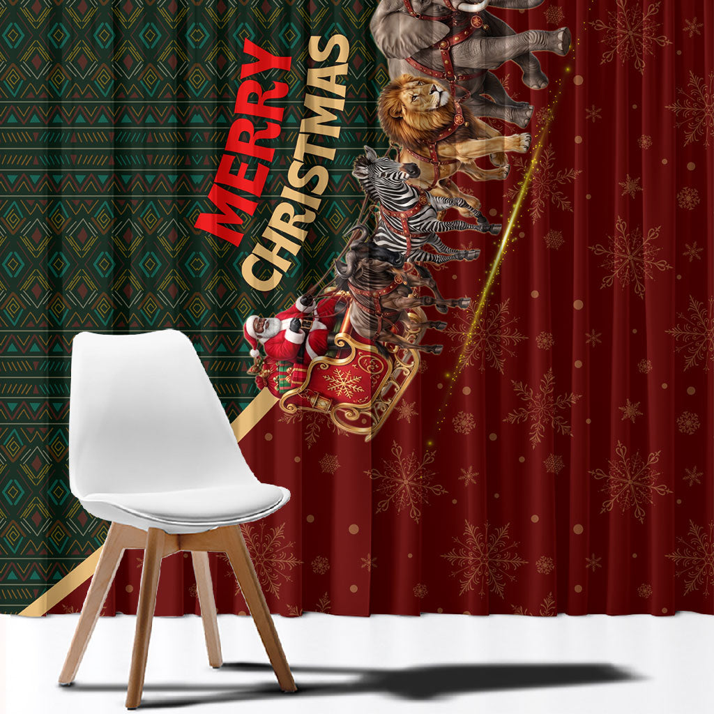 African Safari Animals Christmas Sleigh Window Curtain Festive Wildlife Tribal Pattern Santa Sleigh