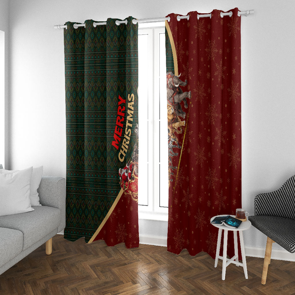 African Safari Animals Christmas Sleigh Window Curtain Festive Wildlife Tribal Pattern Santa Sleigh