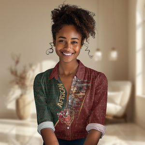 African Safari Animals Christmas Sleigh Women Casual Shirt Festive Wildlife Tribal Pattern Santa Sleigh