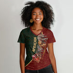African Safari Animals Christmas Sleigh Women V-Neck T-Shirt Festive Wildlife Tribal Pattern Santa Sleigh
