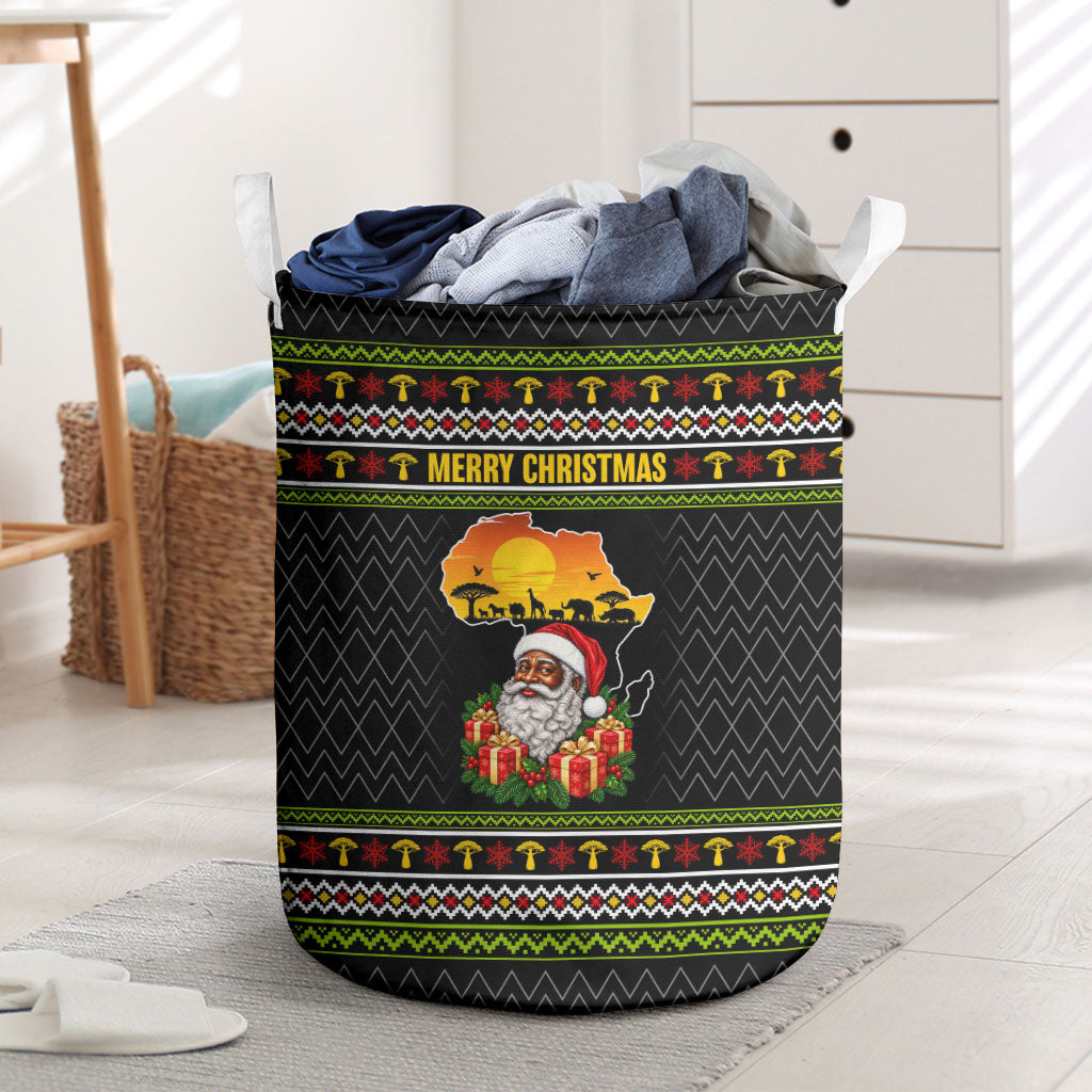 African Safari Black Santa Christmas Laundry Basket Ugly Pattern Sunset Baobab Tree Africa Map