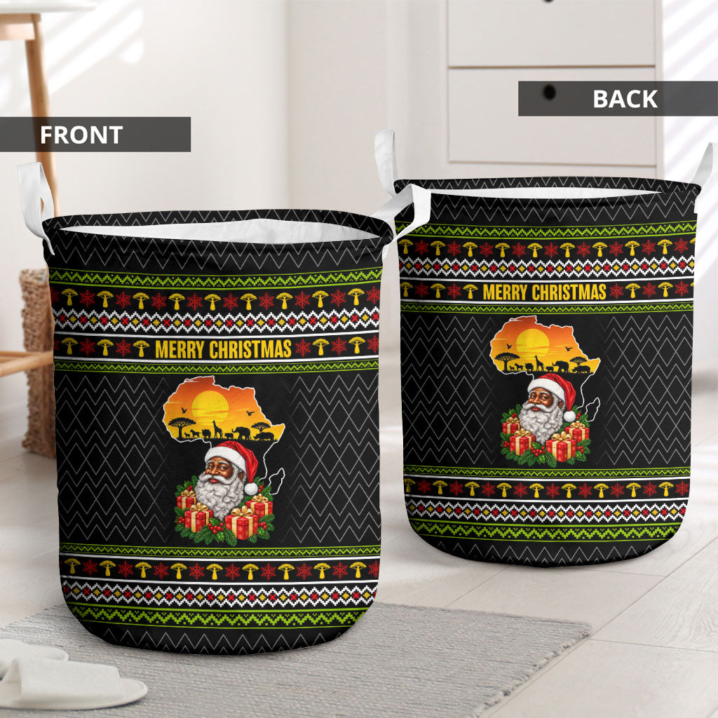 African Safari Black Santa Christmas Laundry Basket Ugly Pattern Sunset Baobab Tree Africa Map
