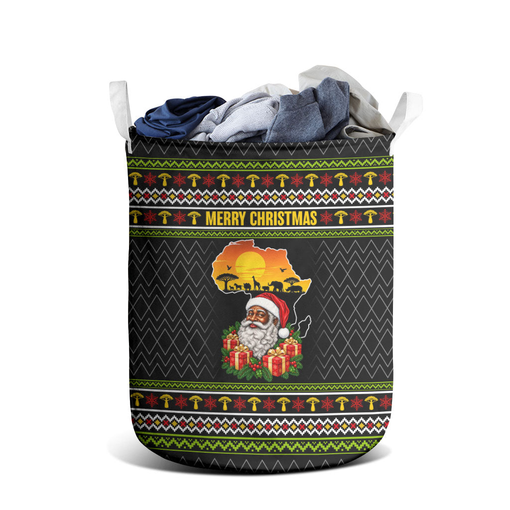 African Safari Black Santa Christmas Laundry Basket Ugly Pattern Sunset Baobab Tree Africa Map