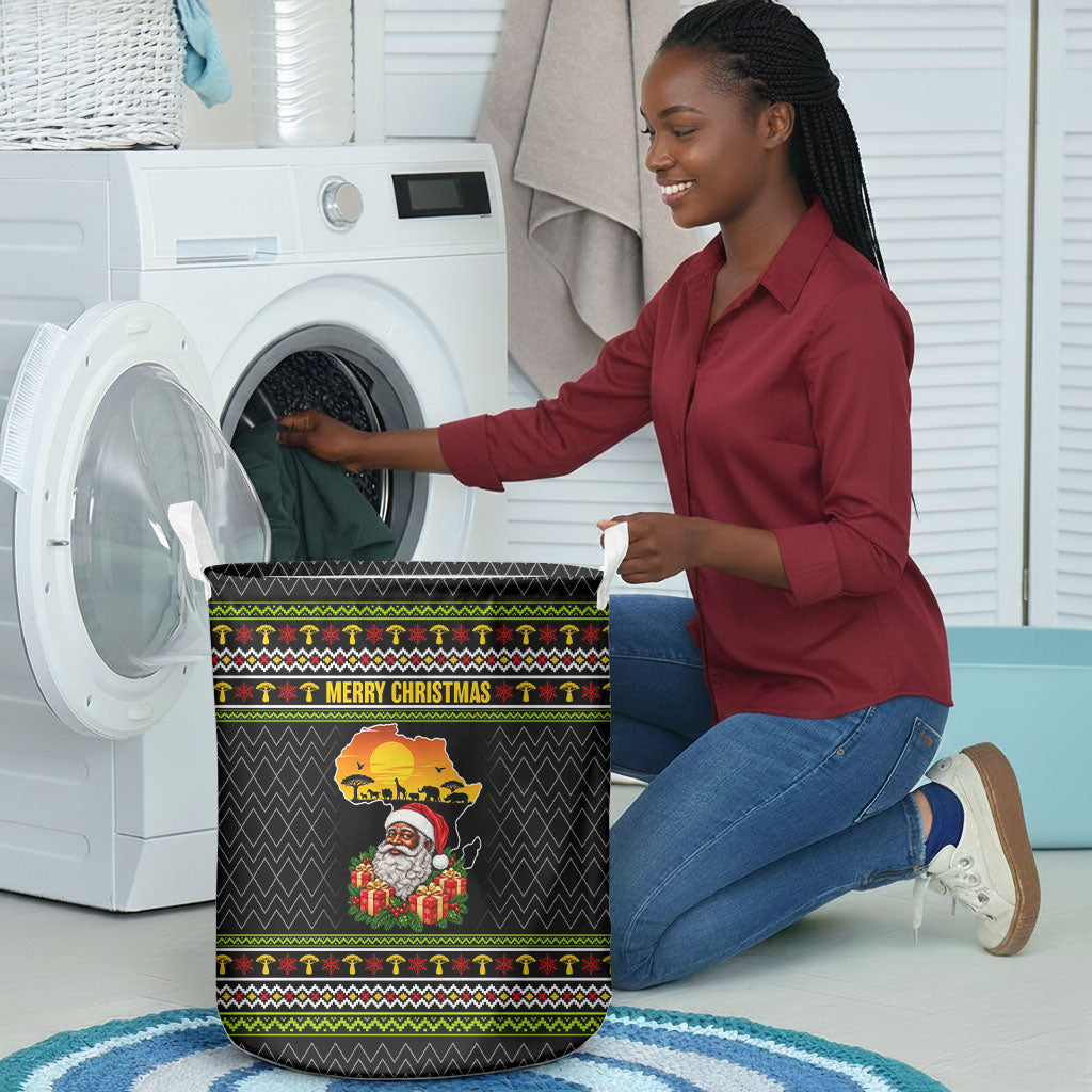 African Safari Black Santa Christmas Laundry Basket Ugly Pattern Sunset Baobab Tree Africa Map