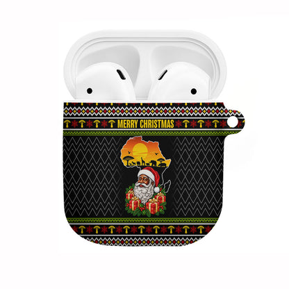 African Safari Black Santa Christmas AirPods Case Ugly Pattern Sunset Baobab Tree Africa Map