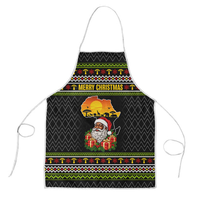 African Safari Black Santa Christmas Apron Ugly Pattern Sunset Baobab Tree Africa Map