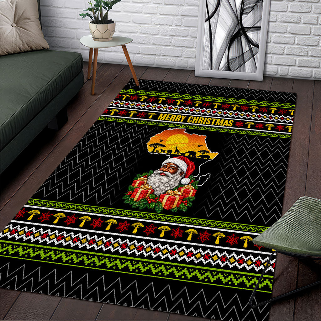 African Safari Black Santa Christmas Area Rug Ugly Pattern Sunset Baobab Tree Africa Map