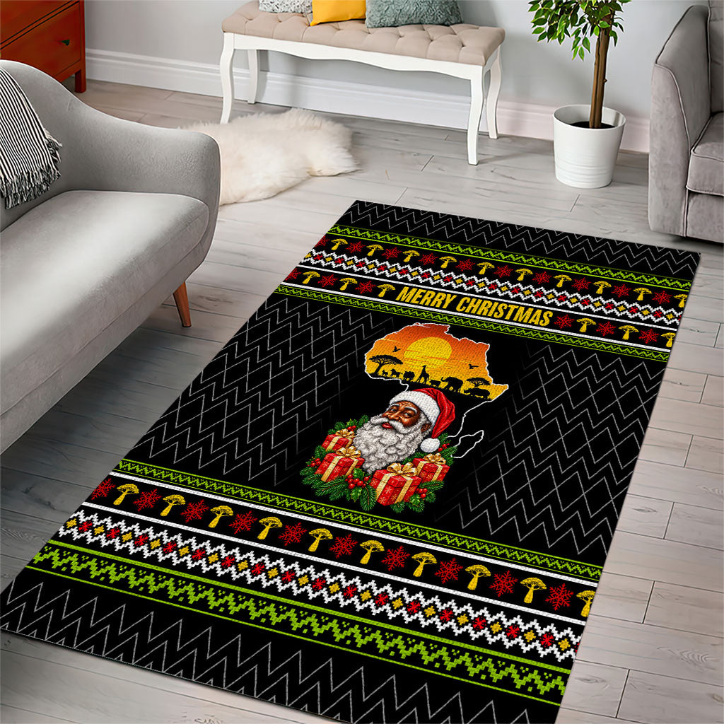 African Safari Black Santa Christmas Area Rug Ugly Pattern Sunset Baobab Tree Africa Map