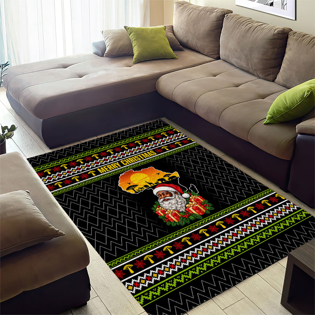 African Safari Black Santa Christmas Area Rug Ugly Pattern Sunset Baobab Tree Africa Map