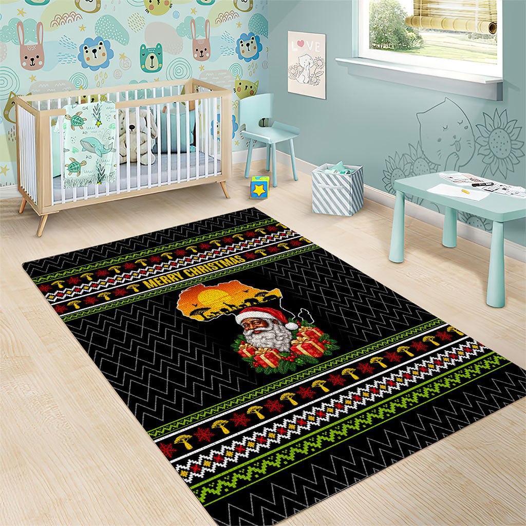 African Safari Black Santa Christmas Area Rug Ugly Pattern Sunset Baobab Tree Africa Map