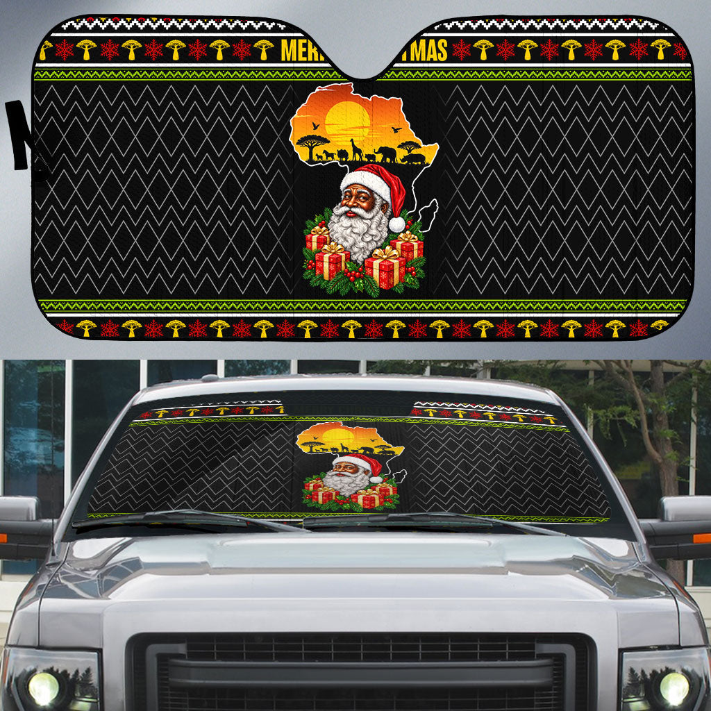 African Safari Black Santa Christmas Auto Sun Shade Ugly Pattern Sunset Baobab Tree Africa Map