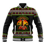 African Safari Black Santa Christmas Baseball Jacket Ugly Pattern Sunset Baobab Tree Africa Map