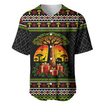 African Safari Black Santa Christmas Baseball Jersey Ugly Pattern Sunset Baobab Tree Africa Map