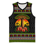 African Safari Black Santa Christmas Basketball Jersey Ugly Pattern Sunset Baobab Tree Africa Map
