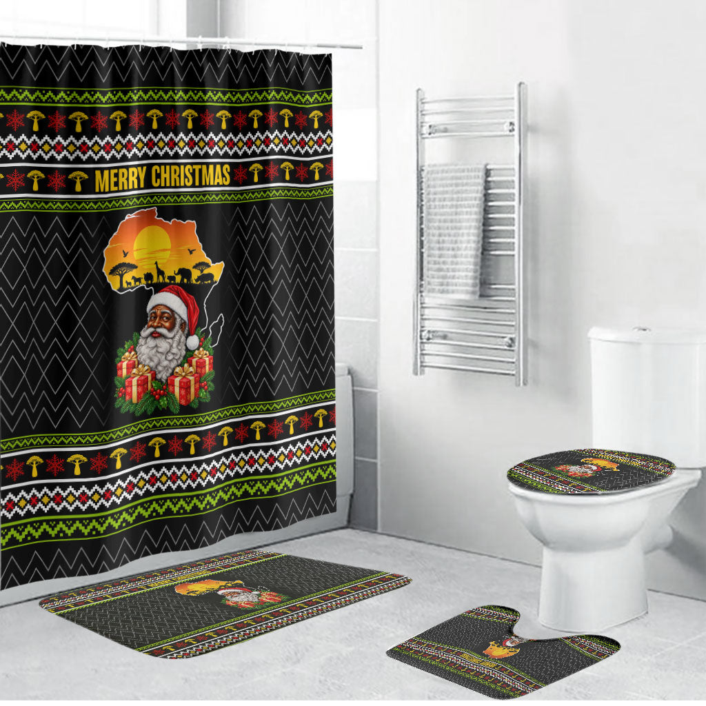 African Safari Black Santa Christmas Bathroom Set Ugly Pattern Sunset Baobab Tree Africa Map
