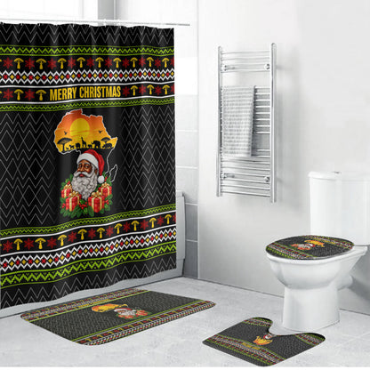 African Safari Black Santa Christmas Bathroom Set Ugly Pattern Sunset Baobab Tree Africa Map