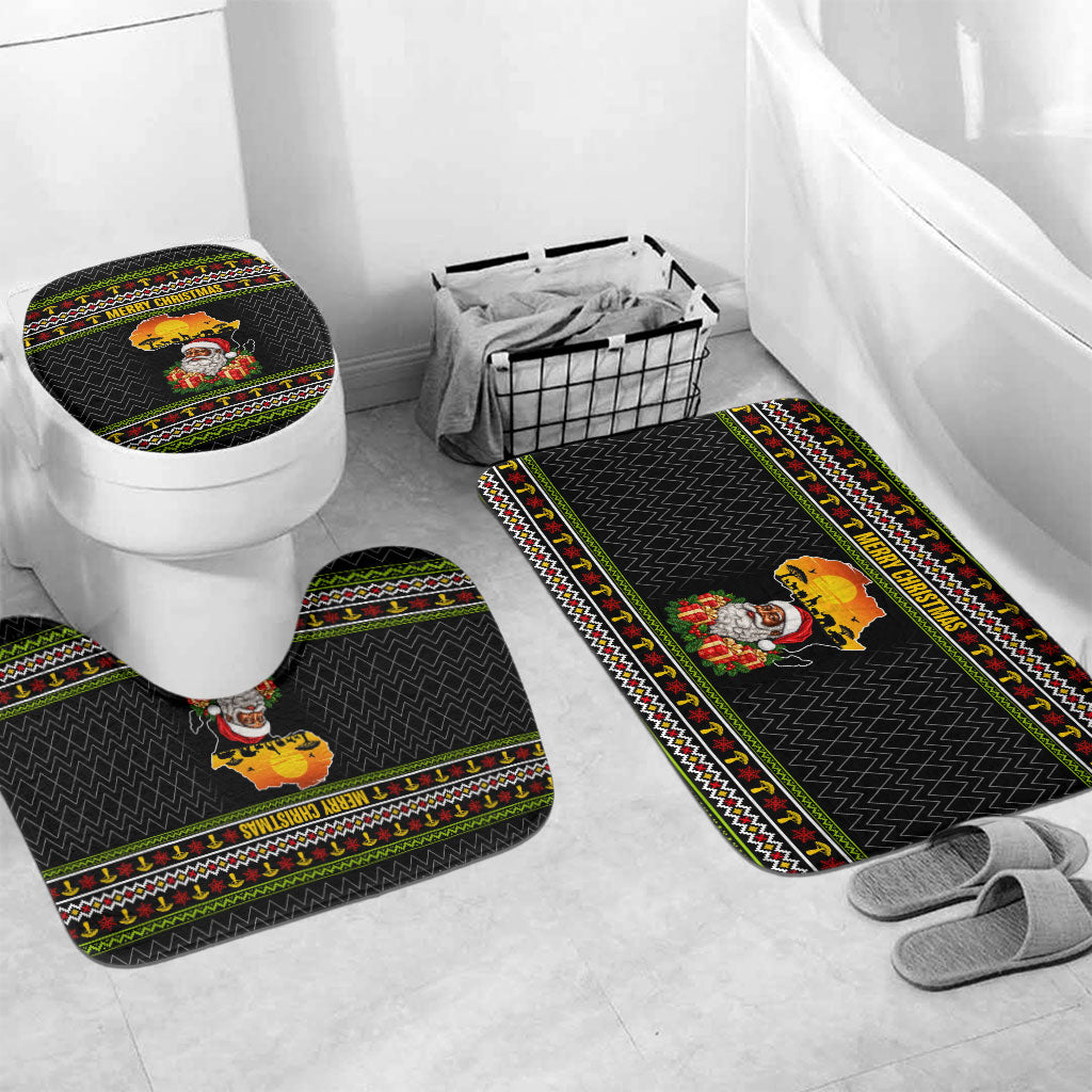 African Safari Black Santa Christmas Bathroom Set Ugly Pattern Sunset Baobab Tree Africa Map