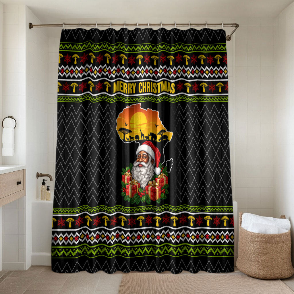 African Safari Black Santa Christmas Bathroom Set Ugly Pattern Sunset Baobab Tree Africa Map