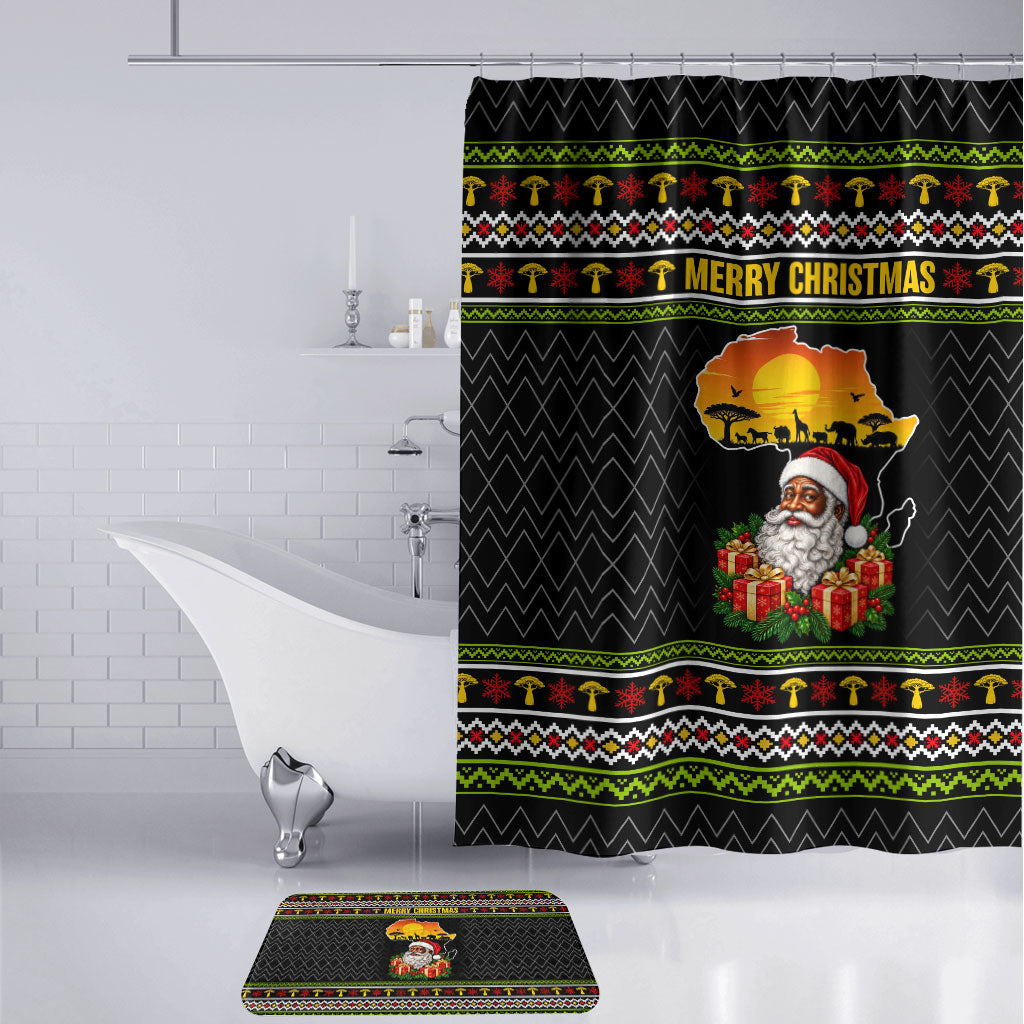 African Safari Black Santa Christmas Bathroom Set Ugly Pattern Sunset Baobab Tree Africa Map