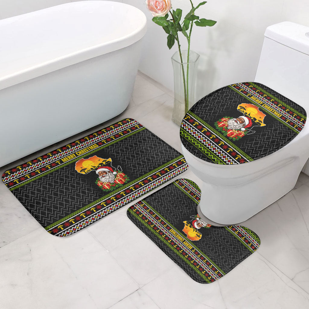 African Safari Black Santa Christmas Bathroom Set Ugly Pattern Sunset Baobab Tree Africa Map