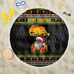 African Safari Black Santa Christmas Beach Blanket Ugly Pattern Sunset Baobab Tree Africa Map