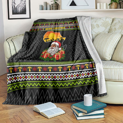African Safari Black Santa Christmas Blanket Ugly Pattern Sunset Baobab Tree Africa Map