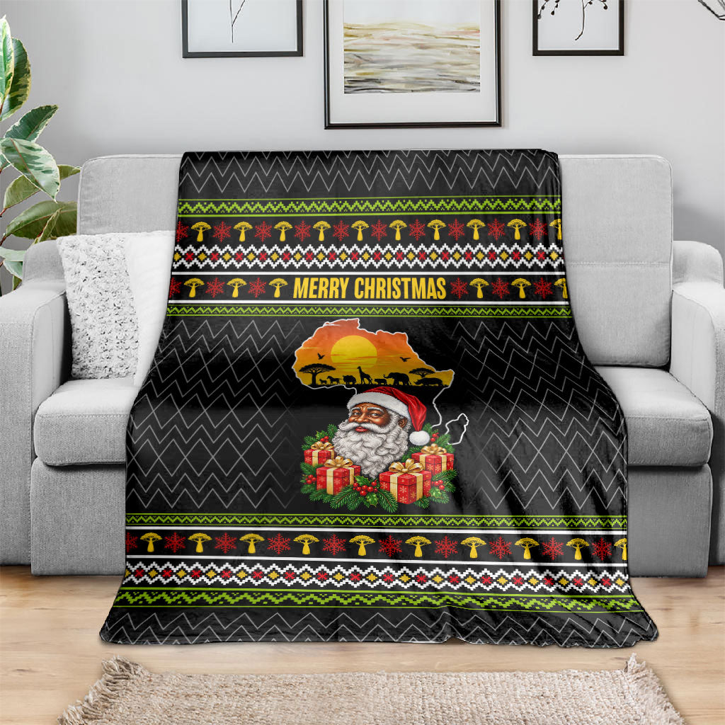 African Safari Black Santa Christmas Blanket Ugly Pattern Sunset Baobab Tree Africa Map