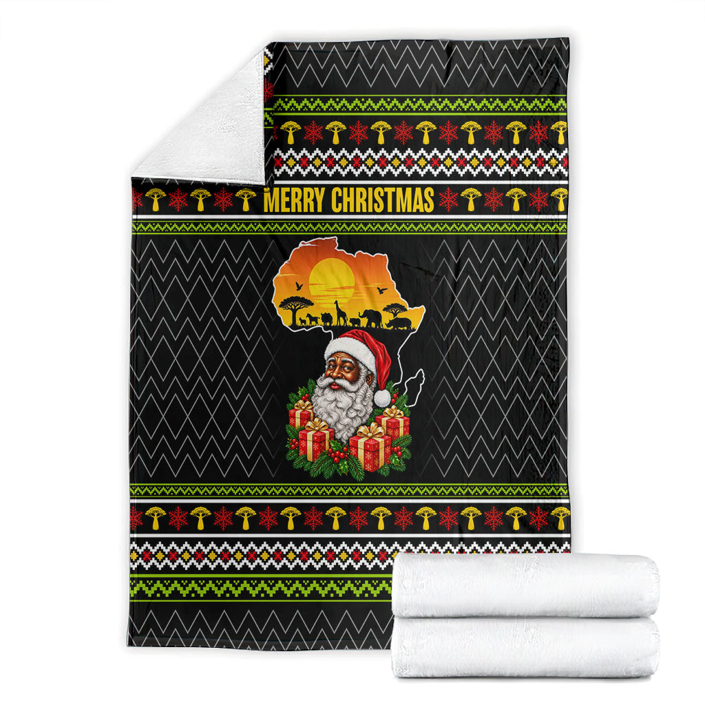African Safari Black Santa Christmas Blanket Ugly Pattern Sunset Baobab Tree Africa Map