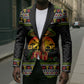 African Safari Black Santa Christmas Blazer Ugly Pattern Sunset Baobab Tree Africa Map