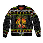 African Safari Black Santa Christmas Bomber Jacket Ugly Pattern Sunset Baobab Tree Africa Map
