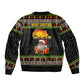 African Safari Black Santa Christmas Bomber Jacket Ugly Pattern Sunset Baobab Tree Africa Map